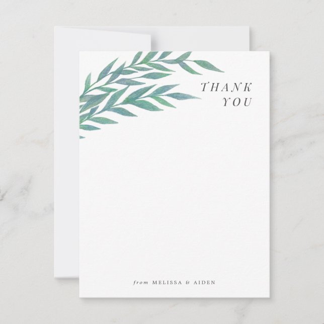 Blue Green Simple Branch Thank You Note Card (Front)