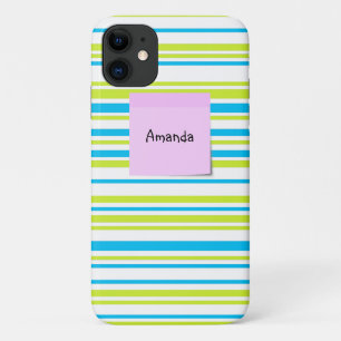 Blue Green simple Stripes pattern Pink sticky note Case-Mate iPhone Case