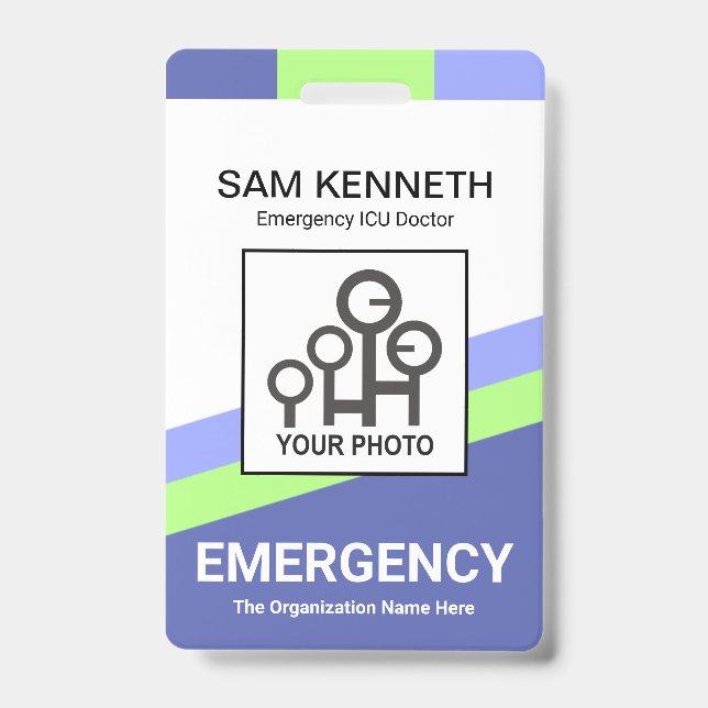 Blue Green Slanting Lines Medical ID Badge (Front)
