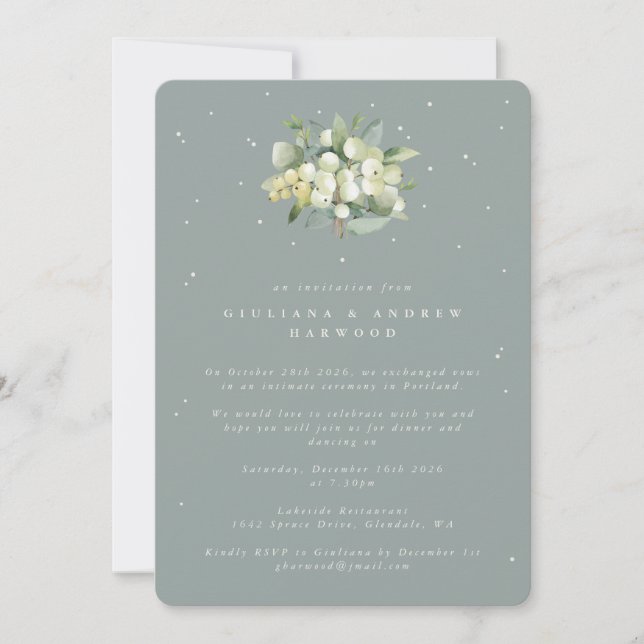 Blue-Green Snowberry+Eucalyptus Wedding Reception Invitation (Front)
