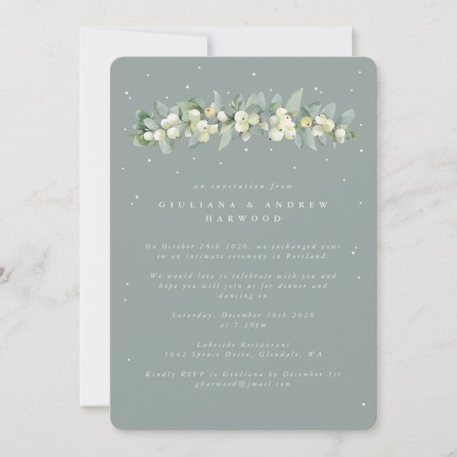 Blue-Green Snowberry+Eucalyptus Wedding Reception Invitation (Front)