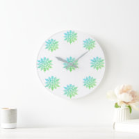 Blue Green Snowflake Round Clock