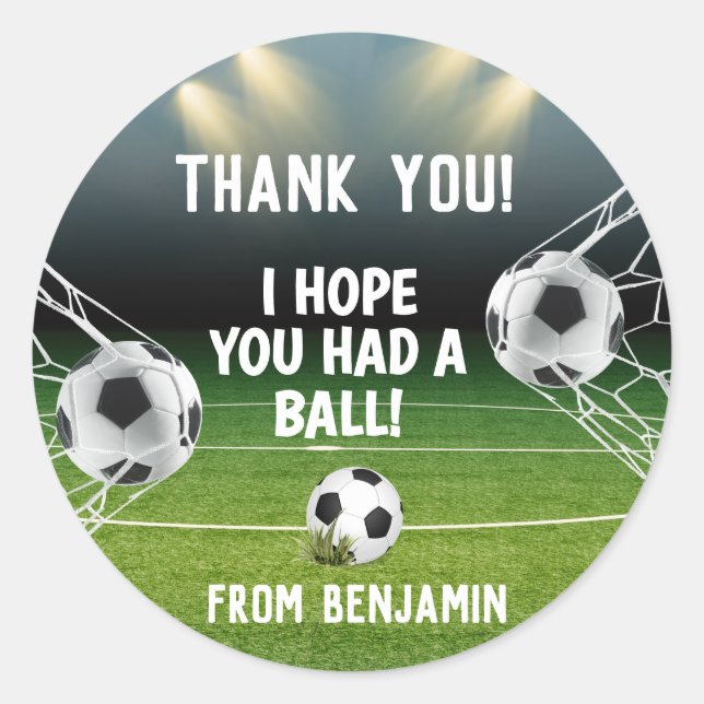 Blue Green Soccer Stadium Sports Theme Birthday Classic Round Sticker (Front)