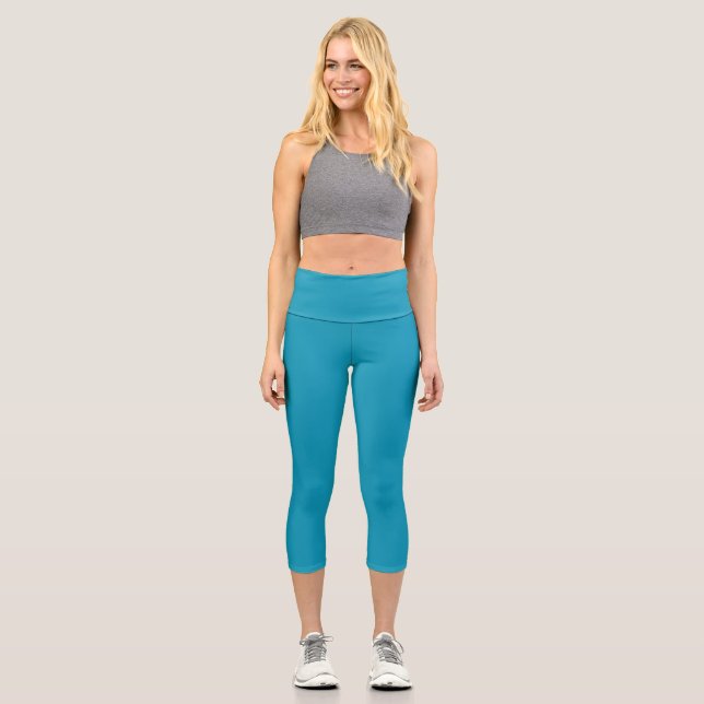 Blue-green (solid colour)  capri leggings (Front)