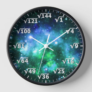 Blue Green Space Square Root Clock - Math Clock