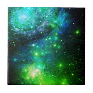 Blue Green Space Stars Galaxy Tile