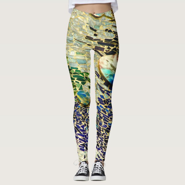 Blue Green Spanish Mosaic  Leggings (Front)
