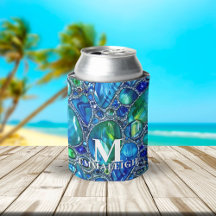 Blue Green Sparkling Glass Gems Monogrammed 