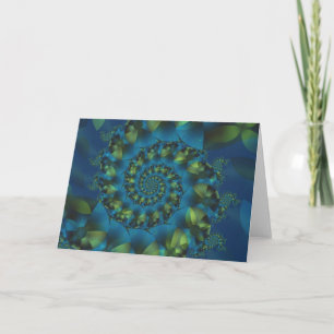 Blue & Green Spiral Fractal Greeting Card