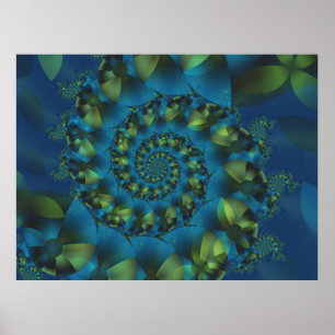 Blue & Green Spiral Fractal Poster