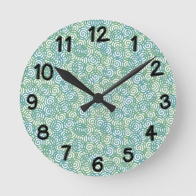 Blue Green Spirals Round Clock (Front)