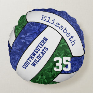 blue green sports team colours girls volleyball round cushion