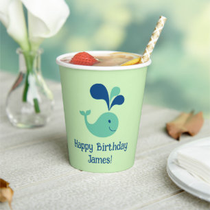 Blue Green Spouting Whale Birthday Party Cup