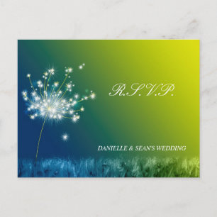 Blue Green Spring Dandelion Wedding RSVP Invitation Postcard