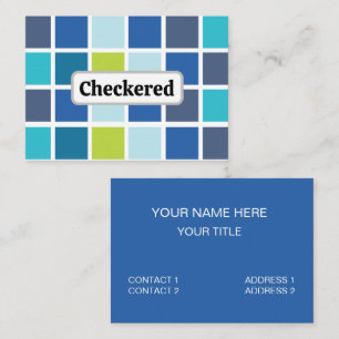 Blue Green Squares Chequered Business Card