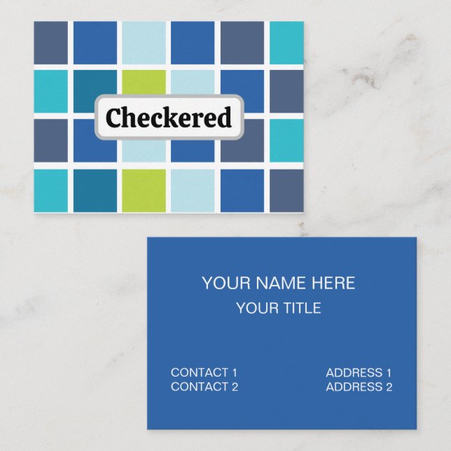 Blue Green Squares Chequered  Business Card (Front/Back)