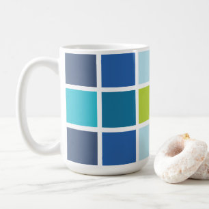 Blue Green Squares Chequered Coffee Mug
