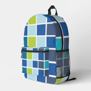 Blue Green Squares Chequered  Printed Backpack