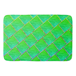 Blue green squares, three-color lines. bath mat