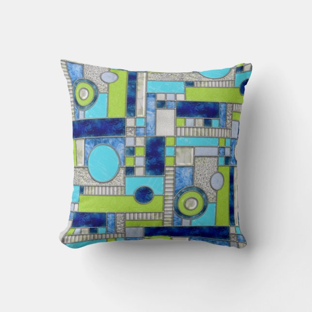 Blue Green Stained Glass Cushion (Front)