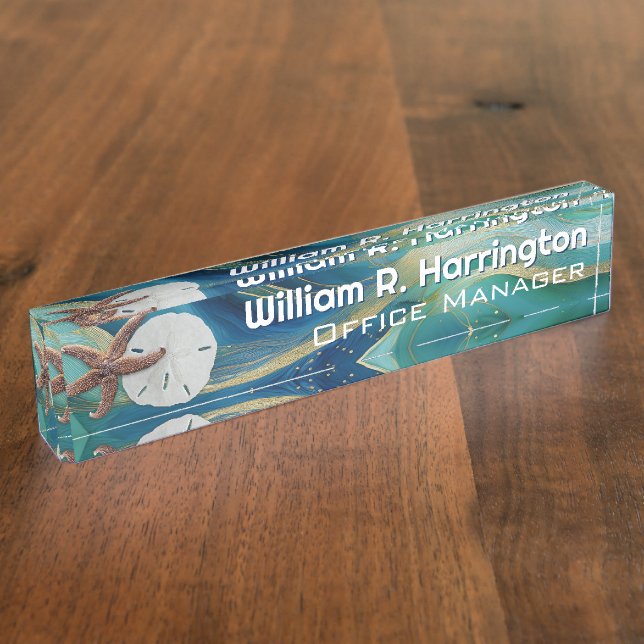 Blue Green Starfish Sand Dollar  Nameplate (Side)