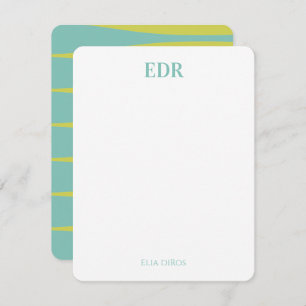 Blue & Green Striation Monogram Note Card