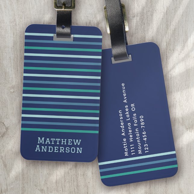 Blue Green Stripe Monogram Luggage Tag (Creator Uploaded)