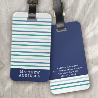 Blue Green Stripe Monogram Luggage Tag