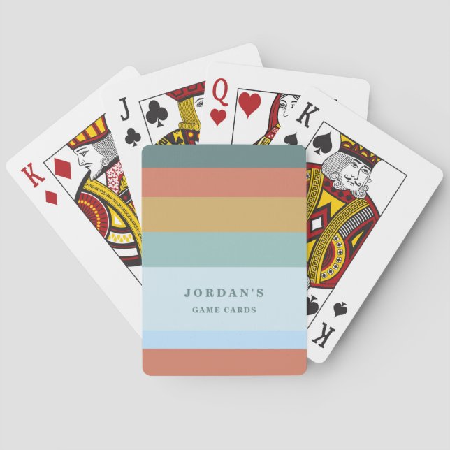 Blue Green Stripe Monogram Playing Cards (Back)