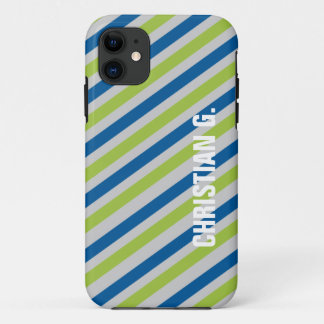 Blue green stripe pattern custom name personal Case-Mate iPhone case