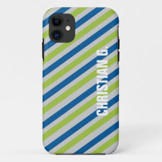 Blue green stripe pattern custom name personal Case-Mate iPhone case