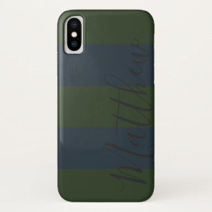 Blue Green Stripe Personalised Name Case-Mate iPhone Case