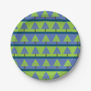 Blue Green Stripes Christmas Tree Paper Plate