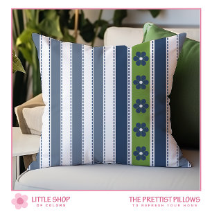 Blue Green Stripes Floral Cushion