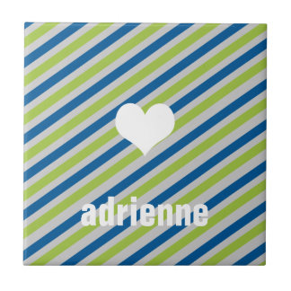 Blue green stripes heart modern display tile