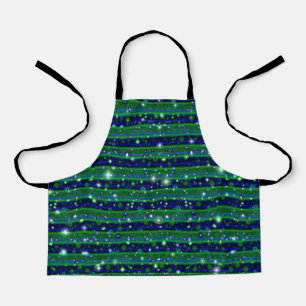 Blue Green Stripes with Stars and Raindrops Apron