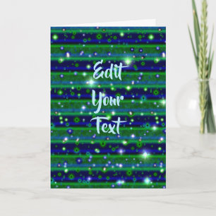 Blue Green Stripes with Stars and Raindrops Card