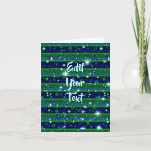 Blue Green Stripes with Stars and Raindrops Card