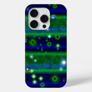Blue Green Stripes with Stars and Raindrops iPhone 15 Pro Case