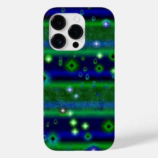 Blue Green Stripes with Stars and Raindrops Case-Mate iPhone Case (Back)