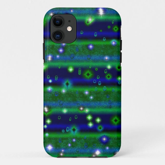 Blue Green Stripes with Stars and Raindrops Case-Mate iPhone Case (Back)