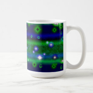 Blue Green Stripes with Stars and Raindrops Coffee Mug