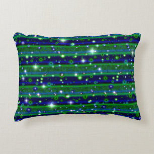 Blue Green Stripes with Stars and Raindrops Decorative Cushion