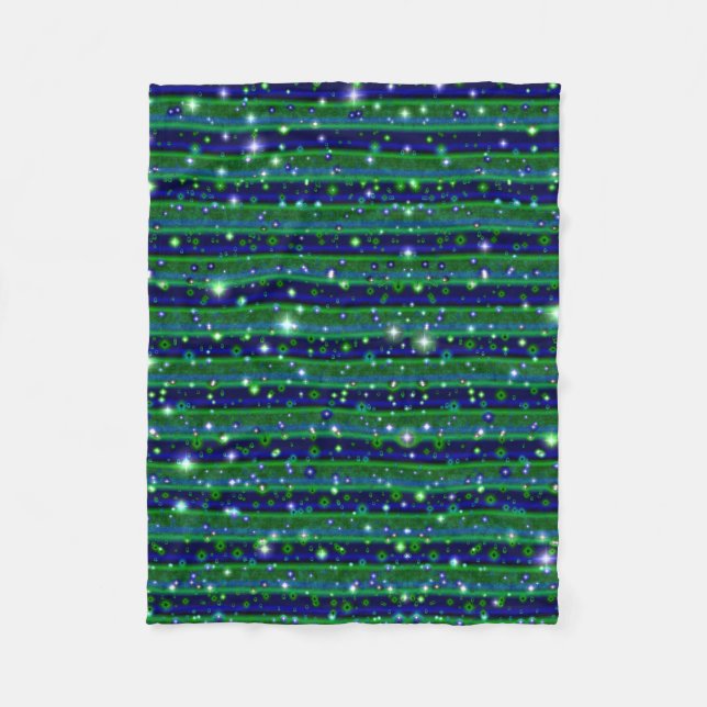 Blue Green Stripes with Stars and Raindrops Fleece Blanket (Front)