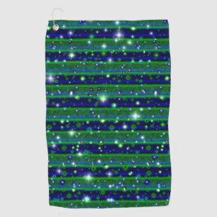 Blue Green Stripes with Stars and Raindrops Golf Towel