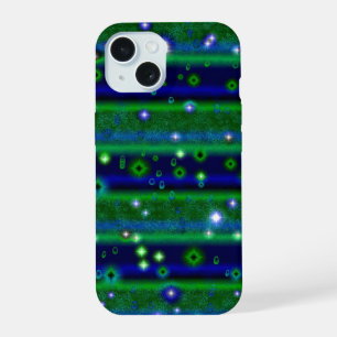 Blue Green Stripes with Stars and Raindrops iPhone 15 Case