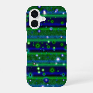 Blue Green Stripes with Stars and Raindrops iPhone 16 Case