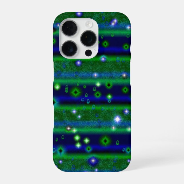 Blue Green Stripes with Stars and Raindrops iPhone Case (Back)