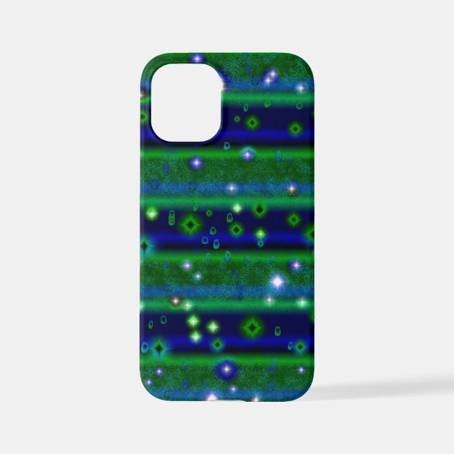 Blue Green Stripes with Stars and Raindrops iPhone Case (Back)