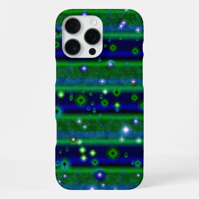 Blue Green Stripes with Stars and Raindrops iPhone Case (Back)